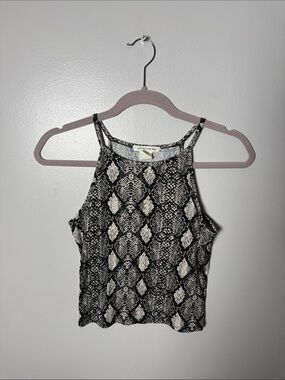 Caution To The Wind Black and White Snake-Print Cropped Tank